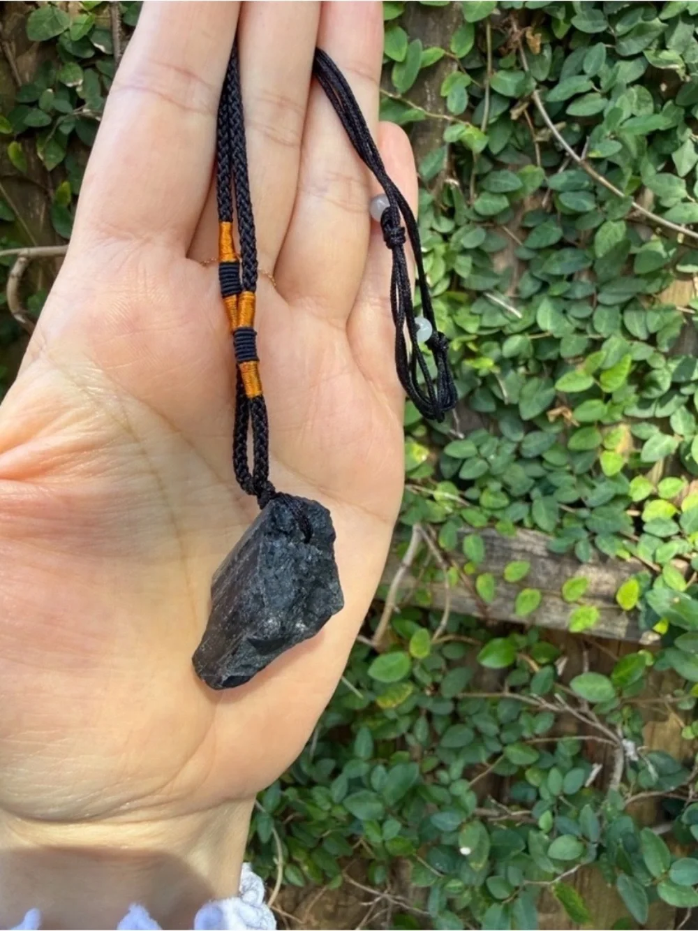 Black Raw Stone Pendant Necklace